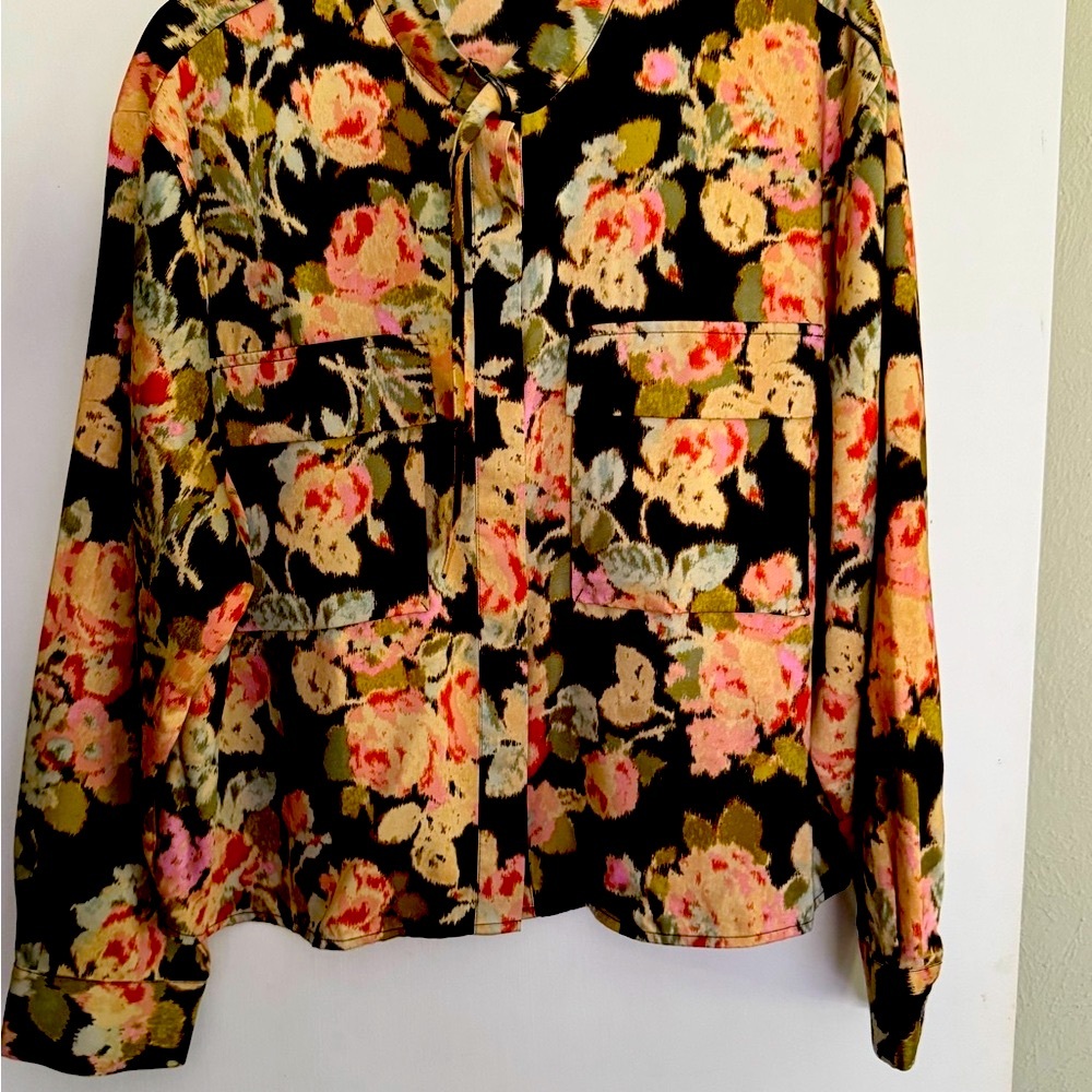 LOFT Floral Blouse - Black and Pink